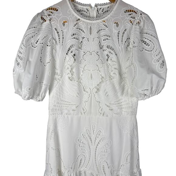 Shoshanna Midnight Bright White Eyelet Puff-Sleeve Maxi Dress Size 8 - Picture 10 of 16